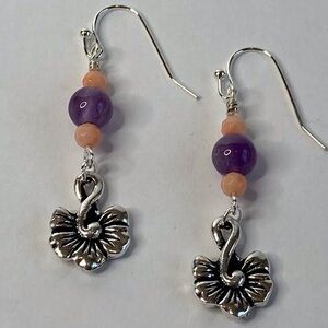 💰 𝕊 𝕠 𝕝 𝕕 💰 HAND CRAFTED EARRINGS Amethyst Rhodochrosite Blossom Purple Dangle